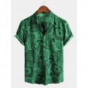 Men's Shirt Fish Classic Collar Green Blue Red Brown Short Sleeve Print Party Daily Print Tops Basic Boho / Beach