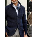 Men's Cardigan Sweater Jumper Waffle Knit Cropped Knitted Solid Color Stand Collar Stylish Basic Daily Holiday Fall Winter Black Blue S M L / Long Sleeve / Long Sleeve