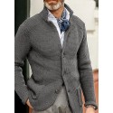 Men's Cardigan Sweater Jumper Waffle Knit Cropped Knitted Solid Color Stand Collar Stylish Basic Daily Holiday Fall Winter Black Blue S M L / Long Sleeve / Long Sleeve