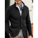 Men's Cardigan Sweater Jumper Waffle Knit Cropped Knitted Solid Color Stand Collar Stylish Basic Daily Holiday Fall Winter Black Blue S M L / Long Sleeve / Long Sleeve