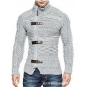 Men's Sweater Cardigan Jumper Knit Knitted Button Solid Color Stand Collar Stylish Vintage Style Fall Winter White Black S M L / Long Sleeve / Turtleneck / Long Sleeve / Geometric