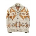 Men's Cardigan Jumper Knit Vintage Style Retro Jacquard Shirt Collar Stylish Sweaters Daily Wear Fall Winter Khaki M L XL / Long Sleeve / Long Sleeve / Geometric