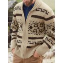 Men's Sweater Cardigan Jumper Knit Knitted Abstract Shirt Collar Stylish Vintage Style Daily Wear Fall Winter Gray Khaki M L XL / Long Sleeve / Long Sleeve