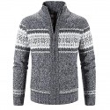 mens autumn winter knitted sweater stand collar cardigan full zip thick warm coat stripes casual slim fit jacket