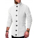 Men's Sweater Cardigan Jumper Knit Pocket Knitted Solid Color Stand Collar Stylish Vintage Style Fall Spring White Black S M L / Long Sleeve / Turtleneck / Long Sleeve