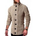 Men's Sweater Cardigan Jumper Knit Pocket Knitted Solid Color Stand Collar Stylish Vintage Style Fall Spring White Black S M L / Long Sleeve / Turtleneck / Long Sleeve