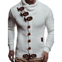 Men's Sweater Cardigan Jumper Knit Regular Stripe Pocket Solid Colored Turtleneck Sweaters Chunky Daily Going out Fall Winter Sillver Gray Pearl White S M L / Polyester / Long Sleeve / Machine wash
