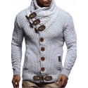 Men's Sweater Cardigan Jumper Knit Knitted Braided Solid Color Turtleneck Vintage Style Cardigan Dailywear Daily Fall Winter White Black S M L / Long Sleeve / Long Sleeve / Loose