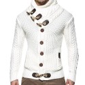 Men's Sweater Cardigan Jumper Knit Knitted Braided Solid Color Turtleneck Vintage Style Cardigan Dailywear Daily Fall Winter White Black S M L / Long Sleeve / Long Sleeve / Loose