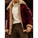 Men's Jacket Outdoor Street Daily Fall Winter Regular Coat Regular Fit Thermal Warm Windproof Breathable Streetwear Sporty Casual Jacket Long Sleeve Solid Color Pocket Black Khaki Red / Faux Leather