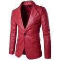 Men's Blazer Sport Jacket Sport Coat Smart Casual Regular Pocket Coat White Black Khaki Red Business Business Fall Single Breasted One-button Turndown  Faux Leather / Winter / Long Sleeve / Work