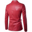 Men's Blazer Sport Jacket Sport Coat Smart Casual Regular Pocket Coat White Black Khaki Red Business Business Fall Single Breasted One-button Turndown  Faux Leather / Winter / Long Sleeve / Work
