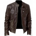 Mens Fashion Leather Jacket Slim Fit Stand Collar PU Jacket Male Anti-wind Motorcycle Lapel Diagonal Zipper Jackets