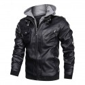 Men's Faux Leather Jacket Daily Fall & Winter Regular Coat Stand Collar Hooded Regular Fit Jacket Long Sleeve Solid Colored Black Gray Red