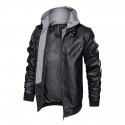 Men's Faux Leather Jacket Daily Fall & Winter Regular Coat Stand Collar Hooded Regular Fit Jacket Long Sleeve Solid Colored Black Gray Red