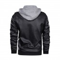Men's Faux Leather Jacket Daily Fall & Winter Regular Coat Stand Collar Hooded Regular Fit Jacket Long Sleeve Solid Colored Black Gray Red