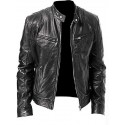Men's Jacket Street Casual Daily Spring Fall Regular Coat Stand Collar Slim Fit Windproof Warm Vintage Fashion Cool Jacket Long Sleeve Solid Color Pocket Zipper Black black Brown brown / Motorcycle