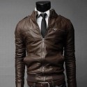 Men's Faux Leather Jacket Daily Going out Work Spring &  Fall Regular Coat Stand Collar Regular Fit Basic Vintage Jacket Long Sleeve Solid Colored Black Light Brown Brown
