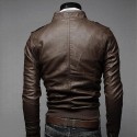 Men's Faux Leather Jacket Daily Going out Work Spring &  Fall Regular Coat Stand Collar Regular Fit Basic Vintage Jacket Long Sleeve Solid Colored Black Light Brown Brown