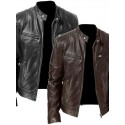 Men's Regular Pocket Coat Black Brown Street Fall Zipper Stand Collar Regular Fit XS S M L XL XXL / Winter / Faux Leather / Long Sleeve / Dry clean only / Micro-elastic