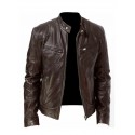 Men's Regular Pocket Coat Black Brown Street Fall Zipper Stand Collar Regular Fit XS S M L XL XXL / Winter / Faux Leather / Long Sleeve / Dry clean only / Micro-elastic