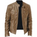 Men's Faux Leather Jacket Daily Fall & Winter Regular Coat Stand Collar Regular Fit Jacket Long Sleeve Solid Colored White Black Gray