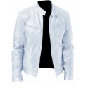 Men's Faux Leather Jacket Daily Fall & Winter Regular Coat Stand Collar Regular Fit Jacket Long Sleeve Solid Colored White Black Gray