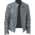Men's Faux Leather Jacket Daily Fall & Winter Regular Coat Stand Collar Regular Fit Jacket Long Sleeve Solid Colored White Black Gray