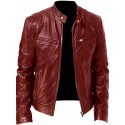 Men's Faux Leather Jacket Daily Fall & Winter Regular Coat Stand Collar Regular Fit Jacket Long Sleeve Solid Colored White Black Gray