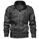 Men's Jacket Daily Fall & Winter Regular Coat Regular Fit Jacket Long Sleeve Solid Colored Black Khaki Light Blue / Faux Leather