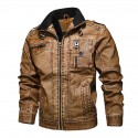 Men's PU Leather Jacket Faux Leather Coat Motorcycle Biker Fashion Style Jacket Winter Casual Daily Outdoor Work Black Blue Khaki Warm Outwear Tops Waterproof Pocket