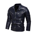 Men's Faux Leather Jacket Daily Spring &  Fall Fall & Winter Regular Coat Stand Collar Regular Fit Basic Jacket Long Sleeve Solid Colored Black Blue Yellow