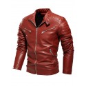 Men's Faux Leather Jacket Daily Spring &  Fall Fall & Winter Regular Coat Stand Collar Regular Fit Basic Jacket Long Sleeve Solid Colored Black Blue Yellow