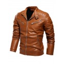 Men's Faux Leather Jacket Daily Spring &  Fall Fall & Winter Regular Coat Stand Collar Regular Fit Basic Jacket Long Sleeve Solid Colored Black Blue Yellow