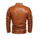 Men's Faux Leather Jacket Daily Spring &  Fall Fall & Winter Regular Coat Stand Collar Regular Fit Basic Jacket Long Sleeve Solid Colored Black Blue Yellow