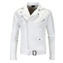 Men's Faux Leather Jacket Party Daily Sports Fall Winter Regular Coat Notch lapel collar Regular Fit Streetwear Punk & Gothic Jacket Long Sleeve Color Block Solid Colored White Black Brown / Work