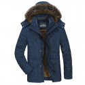 Men's Hiking Down Jacket Winter Outdoor Solid Color Windproof Fleece Lining Warm Jacket Parka Black khaki Dark Blue Army Green
