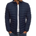 Men's Cotton Padded Down Coat Going out Coat Stand Collar Casual Daily Fashion Lightweight Jacket Solid Color Light Blue Navy Gray