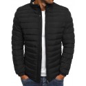 Men's Cotton Padded Down Coat Going out Coat Stand Collar Casual Daily Fashion Lightweight Jacket Solid Color Light Blue Navy Gray