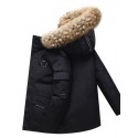 Men's Down Parka Jacket Outdoor Daily Fall Winter Regular Coat Round Neck Regular Fit Warm Breathable Sporty Casual Jacket Long Sleeve Solid Color Pocket White Black Red