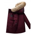 Men's Down Parka Jacket Outdoor Daily Fall Winter Regular Coat Round Neck Regular Fit Warm Breathable Sporty Casual Jacket Long Sleeve Solid Color Pocket White Black Red