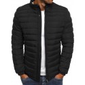 Men's Parka Outdoor Street Daily Fall Winter Short Coat Stand Collar Regular Fit Warm Breathable Streetwear Casual Jacket Long Sleeve Plain Pocket Green Black Blue / Going out