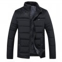 Men's Parka Jacket Outdoor Street Daily Winter Regular Coat Stand Collar Regular Fit Warm Breathable Sporty Casual Jacket Long Sleeve Solid Color Pocket Full Zip Black Blue / Cotton