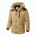 Men's Parka Outdoor Street Daily Fall Winter Regular Coat Regular Fit Warm Breathable Sporty Casual Jacket Long Sleeve Plain Fur Trim Pocket Black Khaki Red / Going out