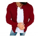 mens long sleeve striped pleated coat solid color cardigan jacket zip up outwear (grey, m)