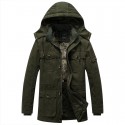 Men's Parka Outdoor Street Daily Winter Regular Coat Stand Collar Regular Fit Warm Breathable Sporty Casual Jacket Long Sleeve Solid Color Pocket Full Zip Black Army Green Khaki / Cotton / Going out