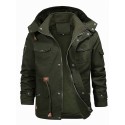 Men's Parka Outdoor Street Daily Fall Winter Regular Coat Regular Fit Warm Breathable Sporty Casual Jacket Long Sleeve Plain Pocket Full Zip Green Black Khaki / Cotton / Going out