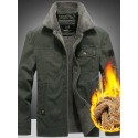 Men's Parka Outdoor Street Daily Fall Winter Long Coat Regular Fit Thermal Warm Breathable Sporty Casual Jacket Long Sleeve Solid Color Fur Trim Pocket Army Green Khaki Navy Blue / Cotton / Going out