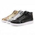 Men's Sneakers Comfort Shoes Sporty Casual Daily Outdoor Walking Shoes PU Wear Proof Black Gold Silver Fall Spring / Sparkling Glitter