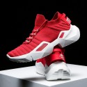 Men's Trainers Athletic Shoes Casual Athletic Walking Shoes Elastic Fabric Breathable Non-slipping Wear Proof Black and White White Red Fall